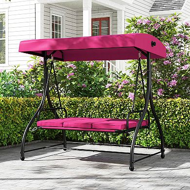 Gymax Converting Patio Swing Chair Porch Swing Bed w/Adjustable Canopy & Thickened Cushion