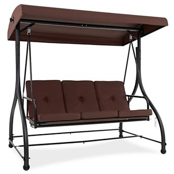 Gymax Converting Patio Swing Chair Porch Swing Bed w/Adjustable Canopy & Thickened Cushion