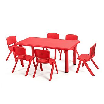 Gymax Kids Plastic Table and Stackable Chairs Set Indoor/Outdoor Classroom Home Red
