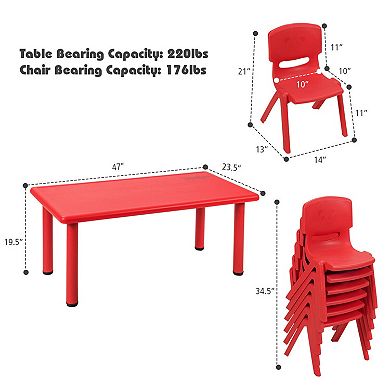 Gymax Kids Plastic Table and Stackable Chairs Set Indoor/Outdoor Classroom Home Red