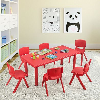 Gymax Kids Plastic Table and Stackable Chairs Set Indoor/Outdoor Classroom Home Red