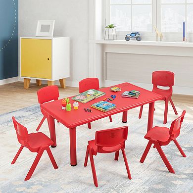 Gymax Kids Plastic Table and Stackable Chairs Set Indoor/Outdoor Classroom Home Red