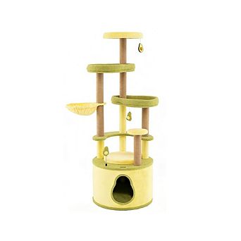 Gymax Large Avocado Cat Tree Multi-level Cat Tower w/ Large Private Condo Fun Pompoms