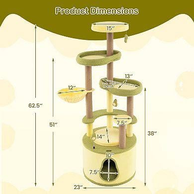 Gymax Large Avocado Cat Tree Multi-level Cat Tower w/ Large Private Condo Fun Pompoms