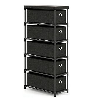 Gymax Slim Dresser w/ 5-Drawer Anti-tip Kits Space-Saving Chest of 5 Fabric Drawers