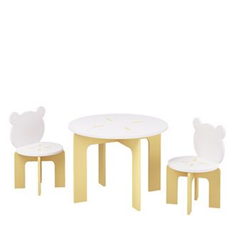 KWPZQEB Desk and Chair Set, Wooden Desk with 2 Bear-Back Chairs, Activity Table Set for Playroom