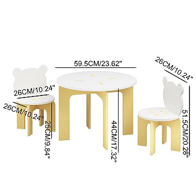 KWPZQEB Desk and Chair Set, Wooden Desk with 2 Bear-Back Chairs, Activity Table Set for Playroom