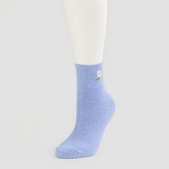 Women's Daisy Embroidery Ribbed Ankle Socks