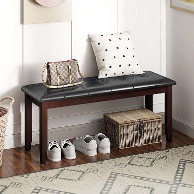 Gymax Upholstered PU Dining Room Bench Solid Wood Button Tufted Dining Room Bench