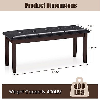 Gymax Upholstered PU Dining Room Bench Solid Wood Button Tufted Dining Room Bench