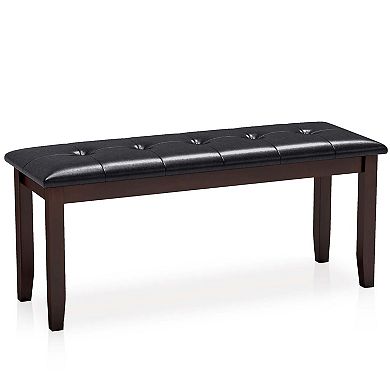 Gymax Upholstered PU Dining Room Bench Solid Wood Button Tufted Dining Room Bench