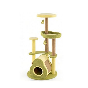 Gymax Avocado Cat Tree Multi-level Cat Tower w/ Private Condo Cat Self-grooming Brush