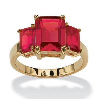 PalmBeach Jewelry Emerald-Cut Birthstone Ring Gold-Plated