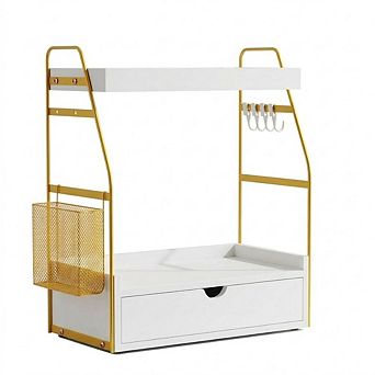 Countertop Organizer with Drawer and Basket, Wooden Vanity Storage