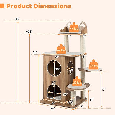 Gymax Wooden Cat Tree Cat Tower for Indoor Cats w/ 2-floor Condo Cute Top Perch