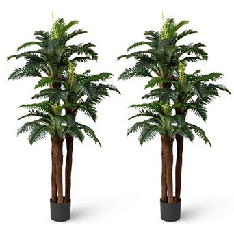 Gymax 2 Pack Artificial Palm Tree 6.3 ft Tall Fake Tropical Plant w/ 3 Real Barks