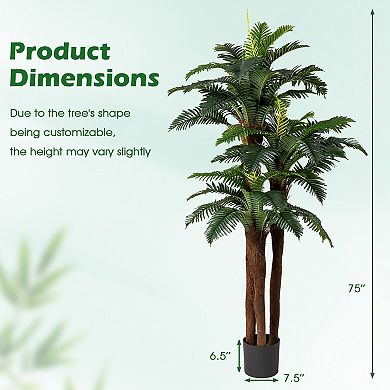 Gymax 2 Pack Artificial Palm Tree 6.3 ft Tall Fake Tropical Plant w/ 3 Real Barks