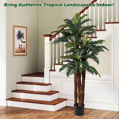 Gymax 2 Pack Artificial Palm Tree 6.3 ft Tall Fake Tropical Plant w/ 3 Real Barks