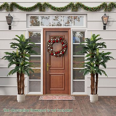 Gymax 2 Pack Artificial Palm Tree 6.3 ft Tall Fake Tropical Plant w/ 3 Real Barks