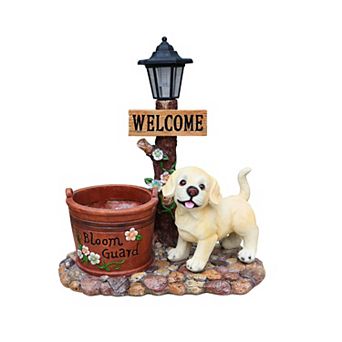 Labrador Puppy Solar Planter Statue with LED Light - 2-in-1 Dog Garden Decor for Yard, Patio & Lawn