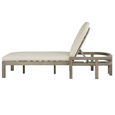 Outdoor Wood Chaise Lounge with 5-Position Adjustable Backrest and Arched Backrest for Patio