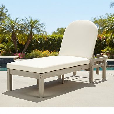 Outdoor Wood Chaise Lounge with 5-Position Adjustable Backrest and Arched Backrest for Patio