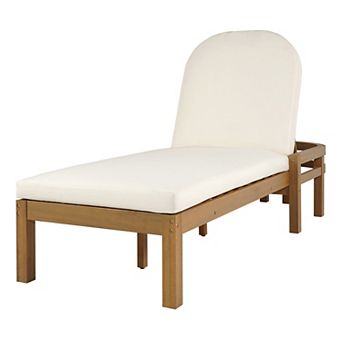 Outdoor Wood Chaise Lounge with 5-Position Adjustable Backrest and Arched Backrest for Patio
