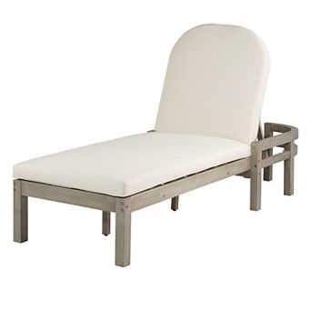 Outdoor Wood Chaise Lounge with 5-Position Adjustable Backrest and Arched Backrest for Patio