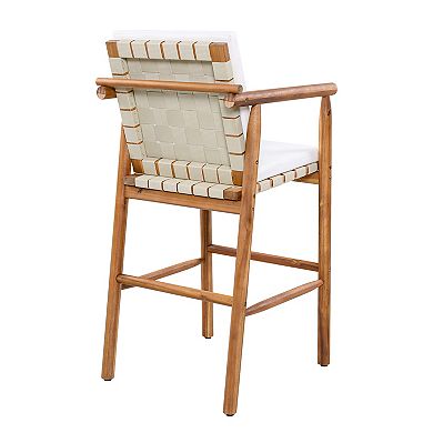 Outdoor Counter Height Bar Stools Chair with Backrest Arm and Webbing Seat (Set of 2)