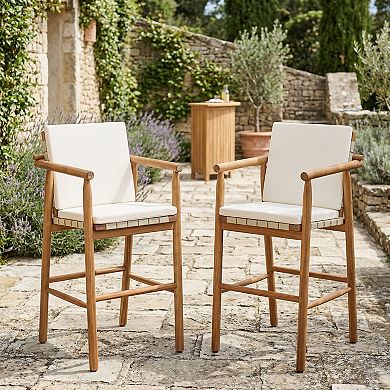 Outdoor Counter Height Bar Stools Chair with Backrest Arm and Webbing Seat (Set of 2)