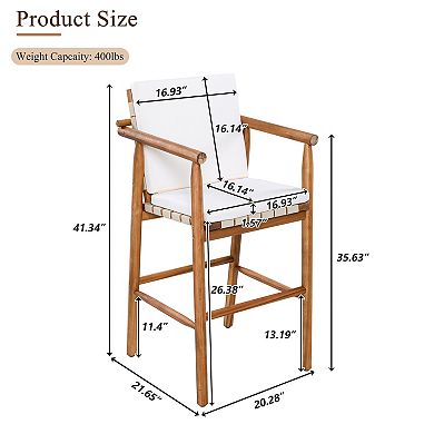 Outdoor Counter Height Bar Stools Chair with Backrest Arm and Webbing Seat (Set of 2)