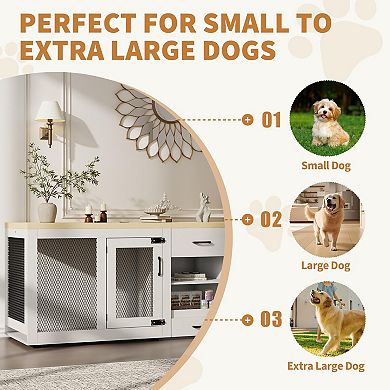 ANIXOL Dog Crate Furniture with Storage and Feeding Station