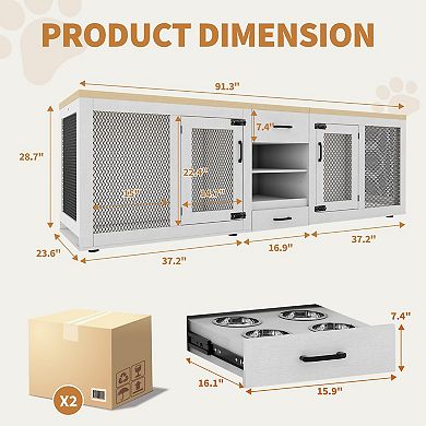 ANIXOL Dog Crate Furniture with Storage and Feeding Station