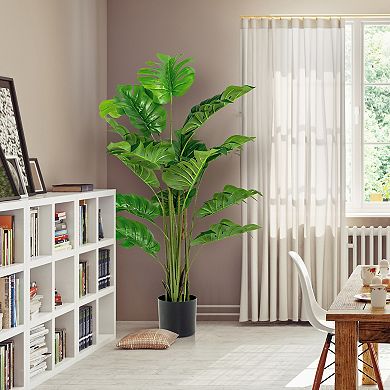 Gymax 2-Pack 5 ft Artificial Tree Potted Fake Faux Monstera Deliciosa Plant Home Office