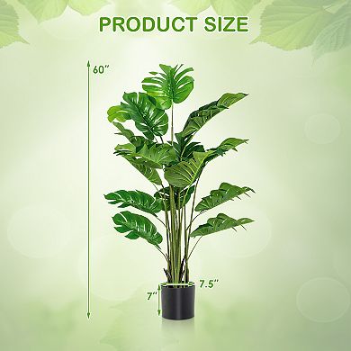 Gymax 2-Pack 5 ft Artificial Tree Potted Fake Faux Monstera Deliciosa Plant Home Office