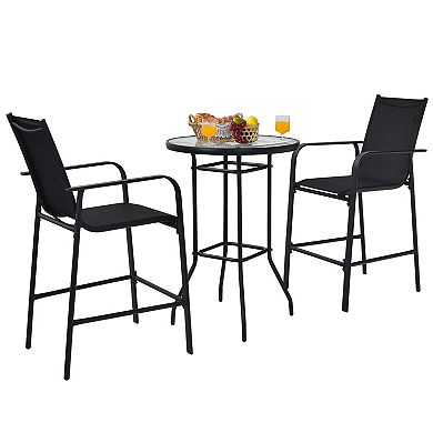 Gymax 3PCS Patio Bar Set Outdoor Bistro Set w/ 2 Stools & 1 Tempered Glass Table
