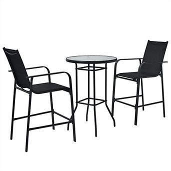 Gymax 3 pc Patio Bar Set Outdoor Bistro Set w/ 2 Stools & 1 Tempered Glass Table