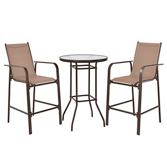Gymax 3 pc Patio Bar Set Outdoor Bistro Set w/ 2 Stools & 1 Tempered Glass Table