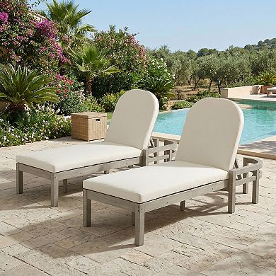 Outdoor Wood Chaise Lounge with 5-Position Adjustable Backrest for Patio(Set of 2)