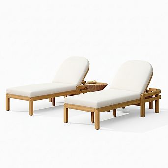 Outdoor Wood Chaise Lounge with 5-Position Adjustable Backrest for Patio(Set of 2)
