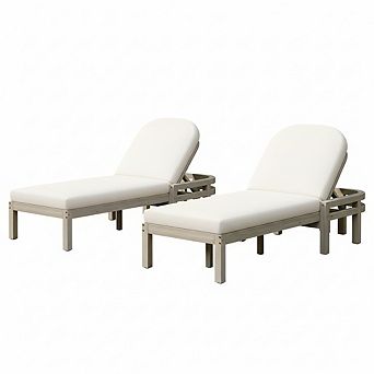 Outdoor Wood Chaise Lounge with 5-Position Adjustable Backrest for Patio(Set of 2)