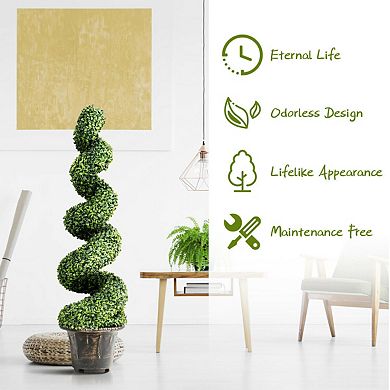 Gymax 4FT Artificial Boxwood Spiral Tree Faux Tree W/Realistic Leaves Indoor Outdoor