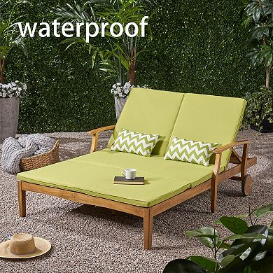 Outdoor Double Chaise Lounge, With Adjustable Backrests and Thick Cushioned Seating for Relaxed