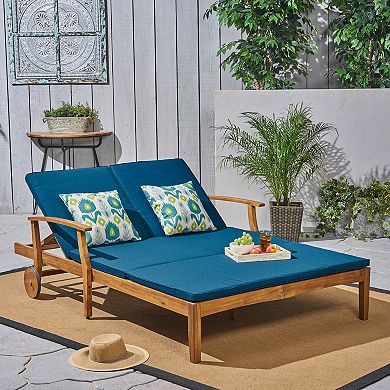 Outdoor Double Chaise Lounge, With Adjustable Backrests and Thick Cushioned Seating for Relaxed