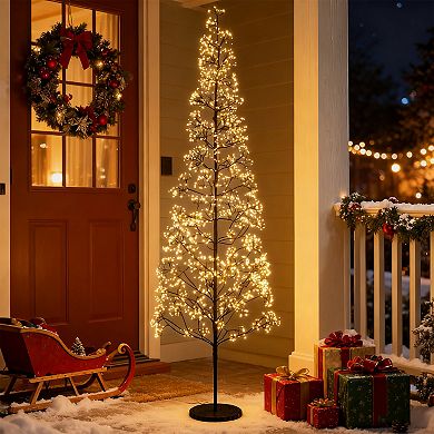 Gymax 7 FT Lighted Alpine Tree w/ 2100 White Light LED LightsWeighted Base for Party