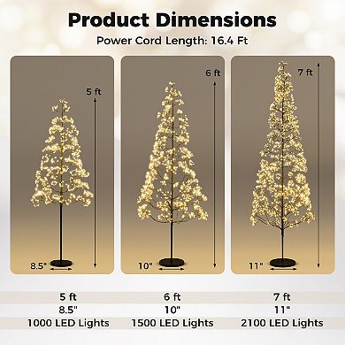 Gymax 7 FT Lighted Alpine Tree w/ 2100 White Light LED LightsWeighted Base for Party