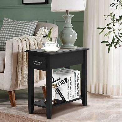 Gymax Nightstand 2 Tier End Bedside Sofa Side Table w/Drawer &Shelf