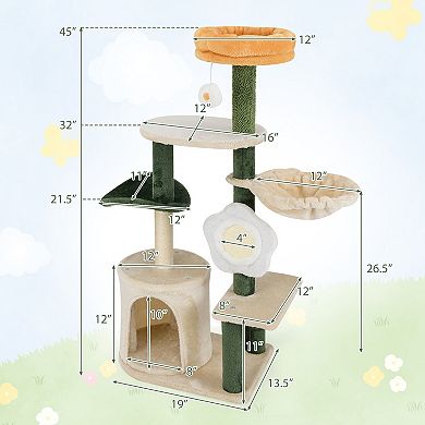 Gymax Cat Tree Flower Multi-level Pet Activity Center Furniture w/Sisal Post