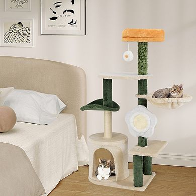 Gymax Cat Tree Flower Multi-level Pet Activity Center Furniture w/Sisal Post