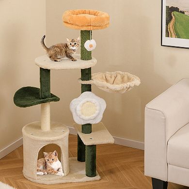 Gymax Cat Tree Flower Multi-level Pet Activity Center Furniture w/Sisal Post